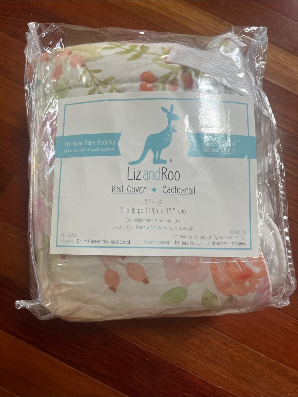 Floral Baby Rail Cover in White and Coral